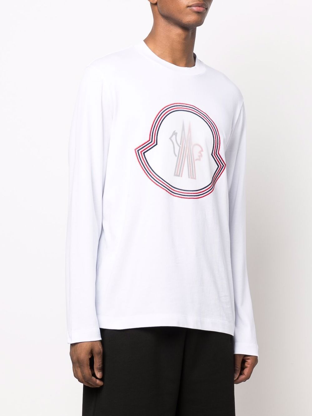 MONCLER Logo Embroidered Long Sleeved T-Shirt White - MAISONDEFASHION.COM