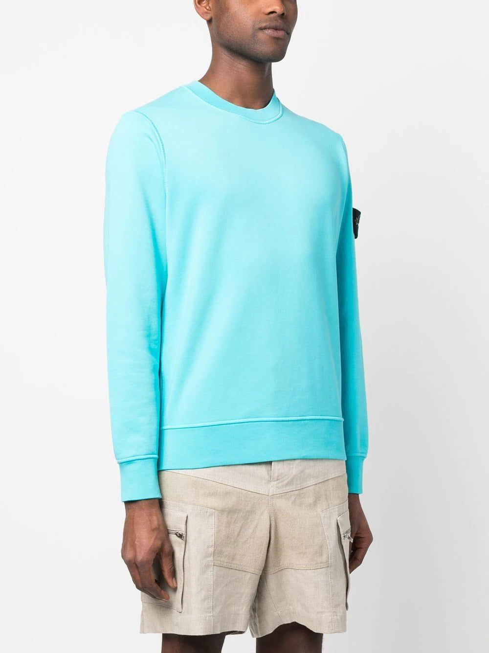 STONE ISLAND Logo Patch Cotton Sweatshirt Blue - MAISONDEFASHION.COM