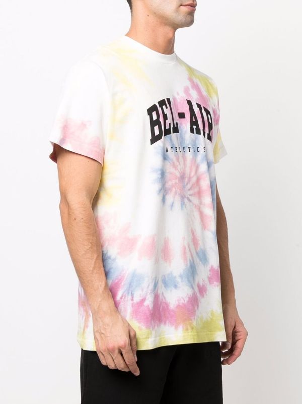 BEL-AIR ATHLETICS Logo Print Tie-Dye T-Shirt White - MAISONDEFASHION.COM