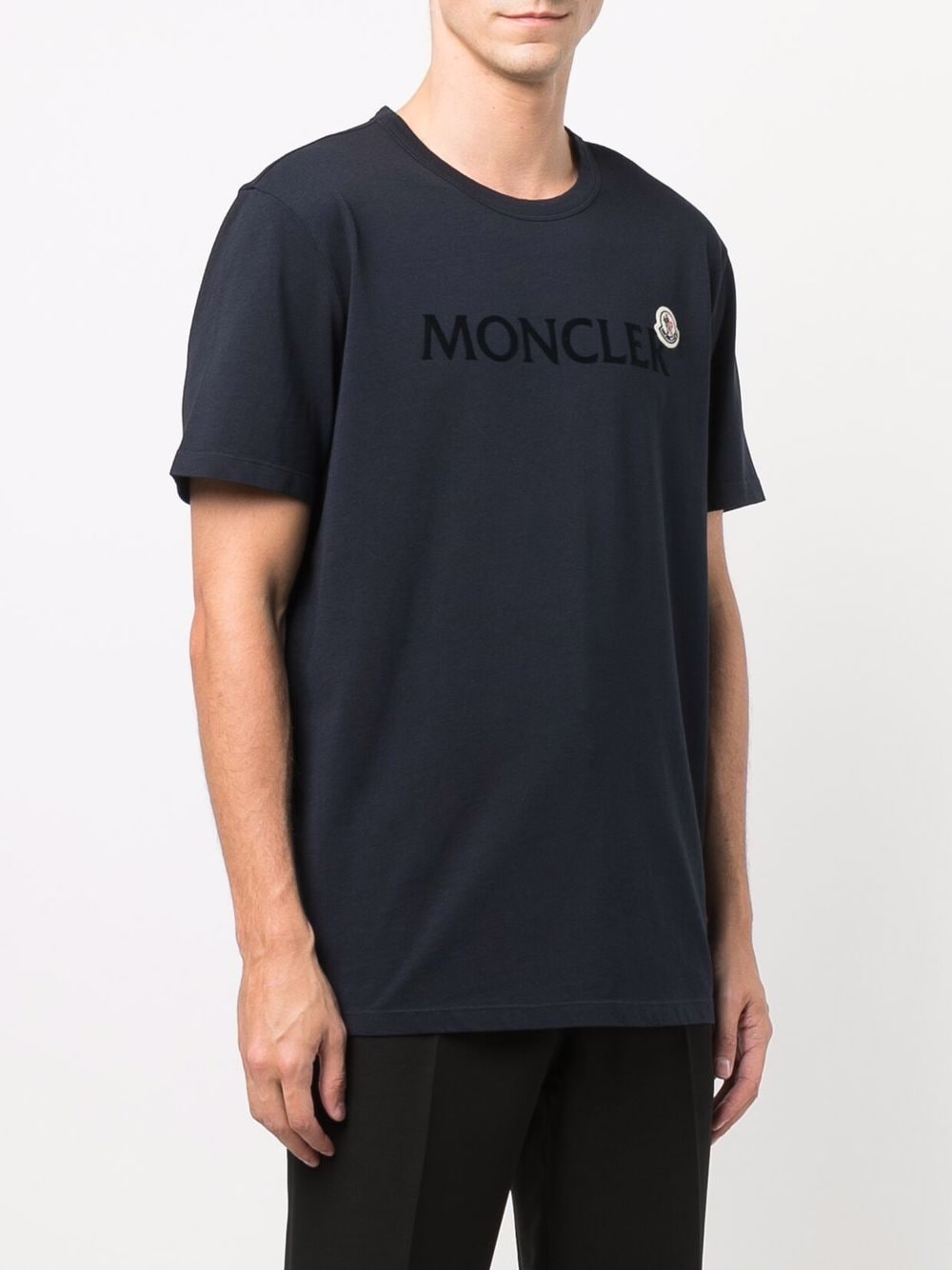 MONCLER Flock Logo T-Shirt Navy - MAISONDEFASHION.COM