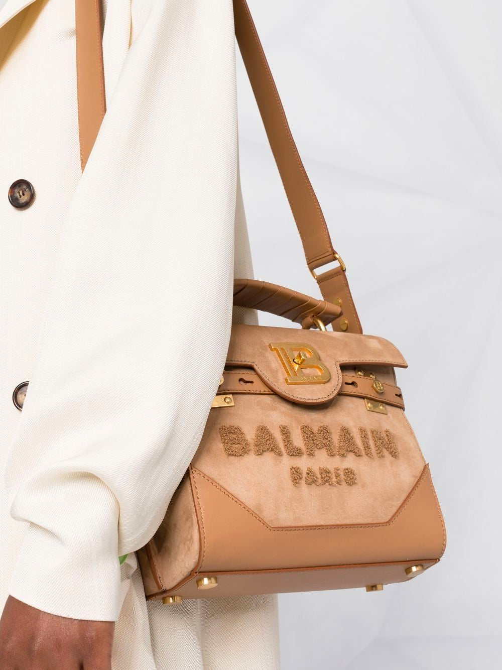 BALMAIN WOMEN B-Buzz 23 Suede Logo Bag - MAISONDEFASHION.COM