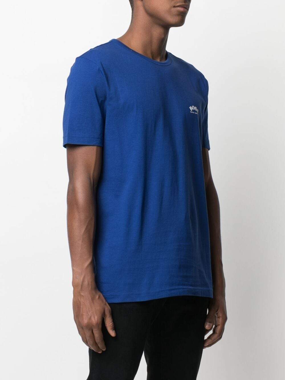 BOSS Curved Logo T-Shirt Blue - MAISONDEFASHION.COM