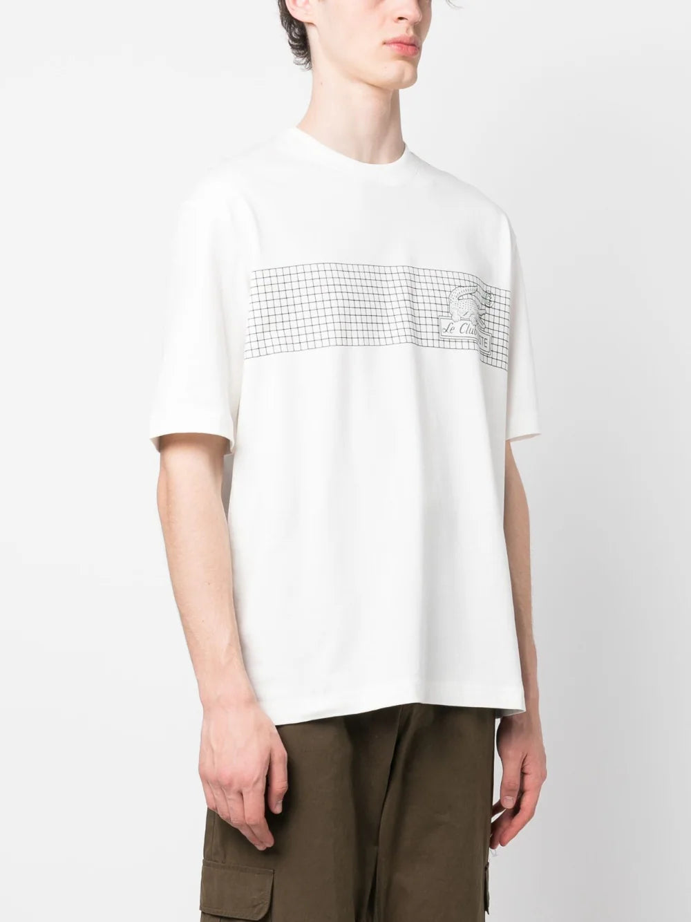 LACOSTE Loose Fit Tennis Print T-Shirt Beige - MAISONDEFASHION.COM