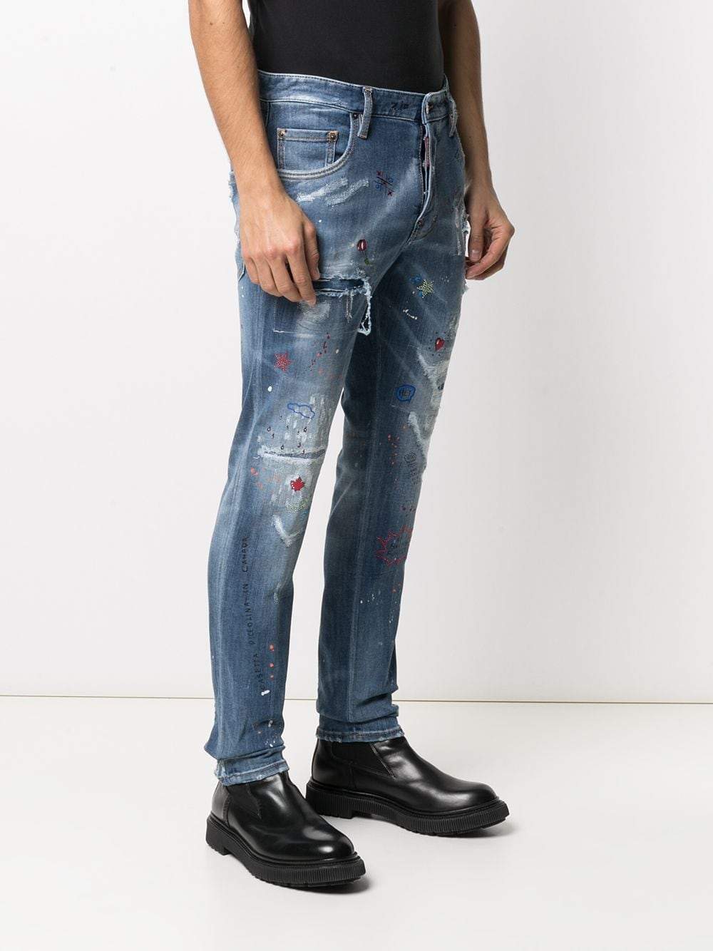 DSQUARED2 Distressed Paint-Splatter Doodle Jeans - MAISONDEFASHION.COM
