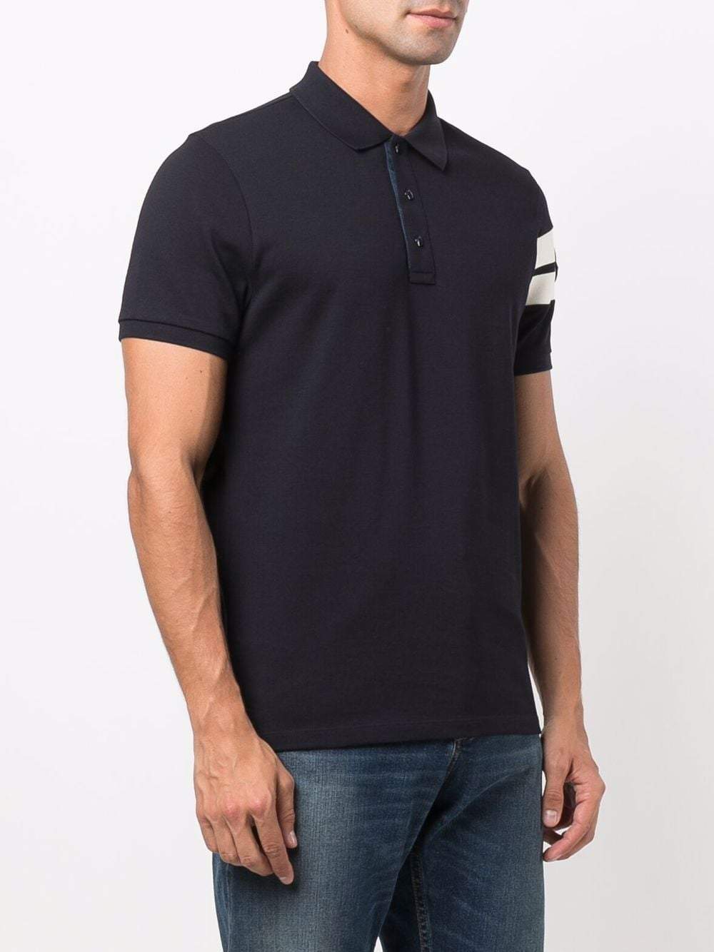 MONCLER logo striped sleeve polo shirt Navy - MAISONDEFASHION.COM