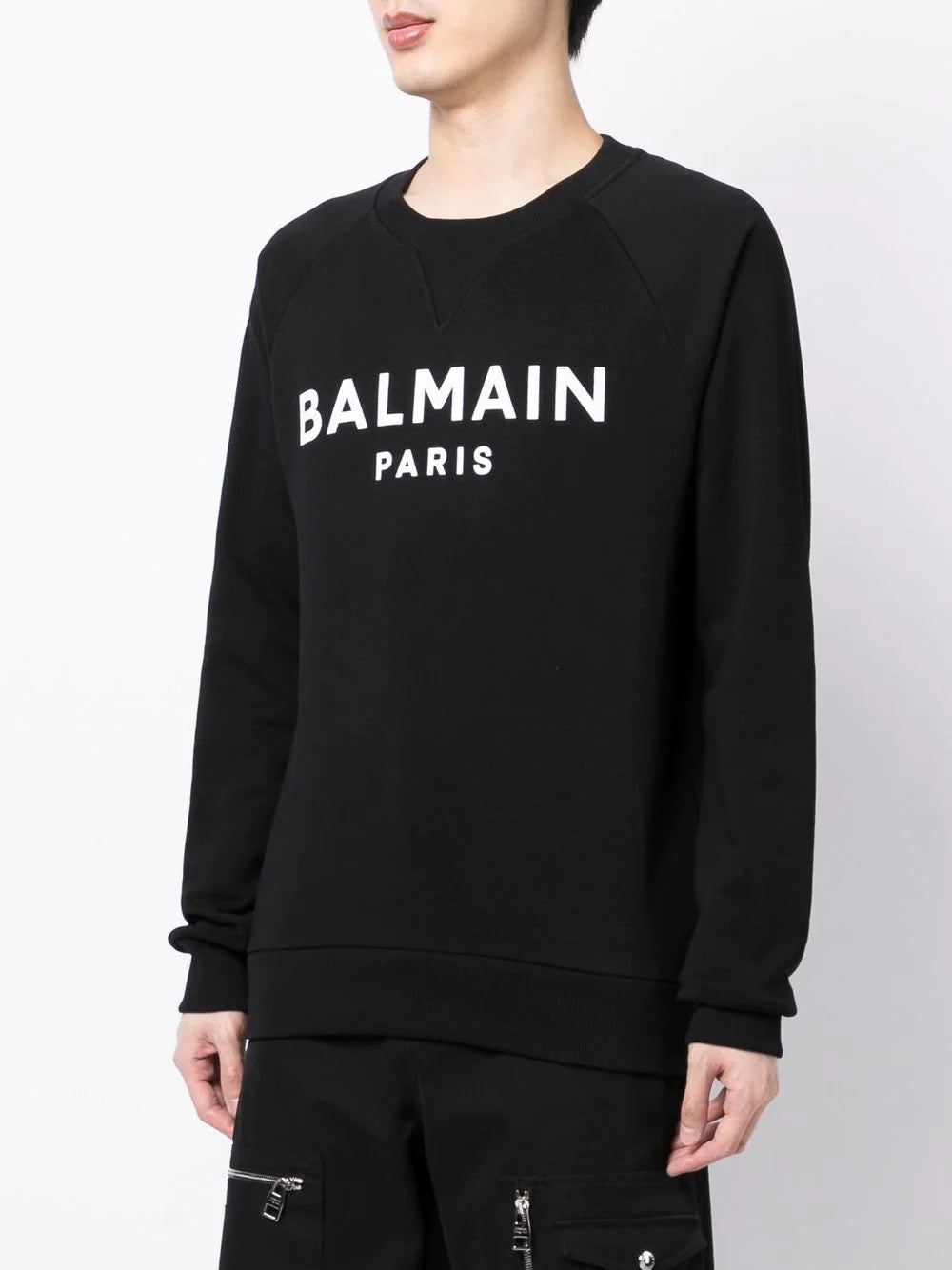 BALMAIN Logo-print Crew Neck Sweatshirt Black - MAISONDEFASHION.COM
