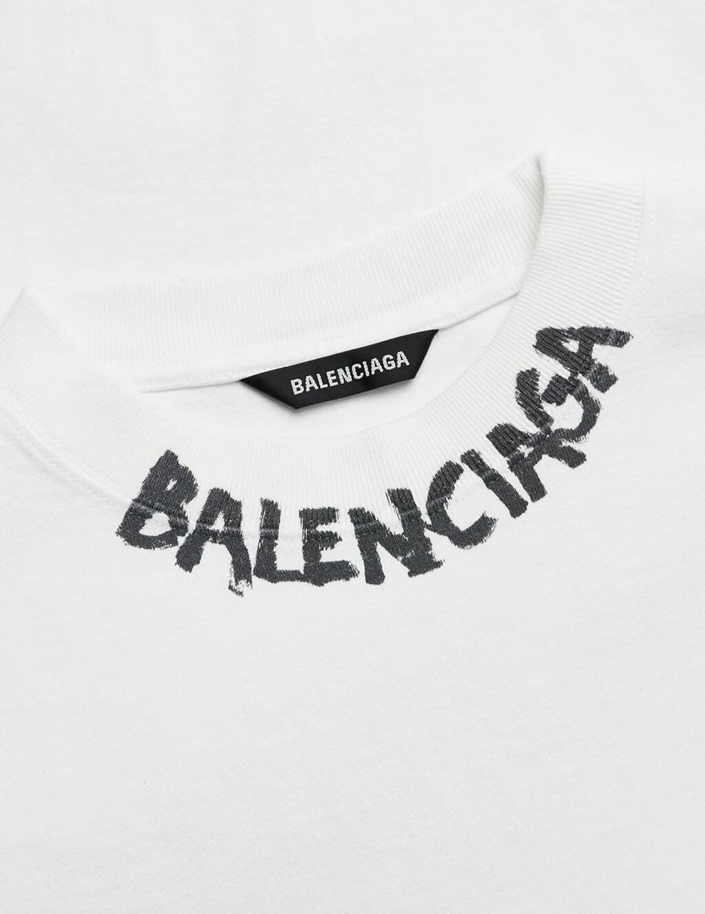Balenciaga Neck Logo Long Sleeve T-Shirt White - MAISONDEFASHION.COM