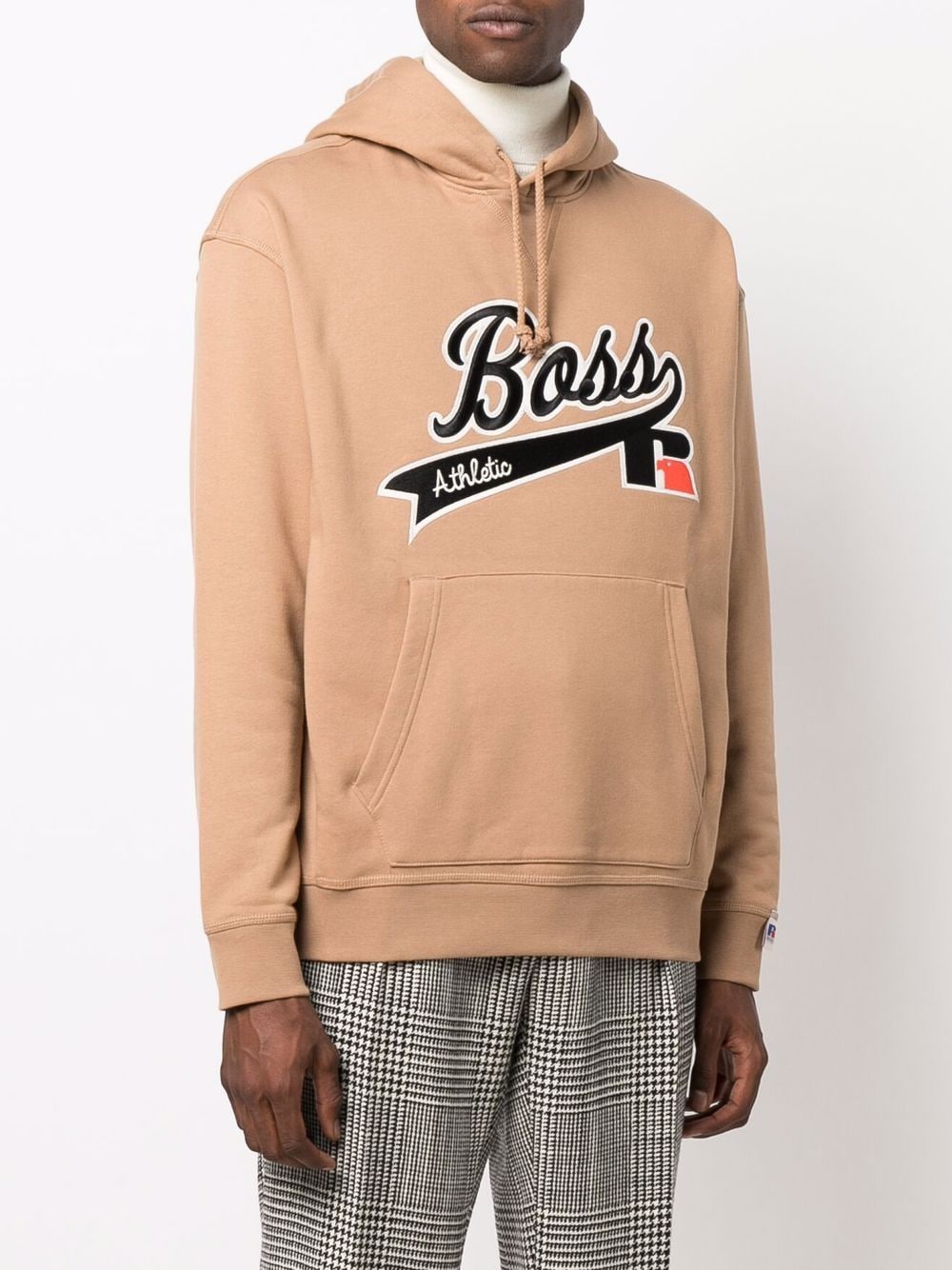 BOSS X RUSSELL ATHLETIC Logo-patch long-sleeved hoodie Brown - MAISONDEFASHION.COM
