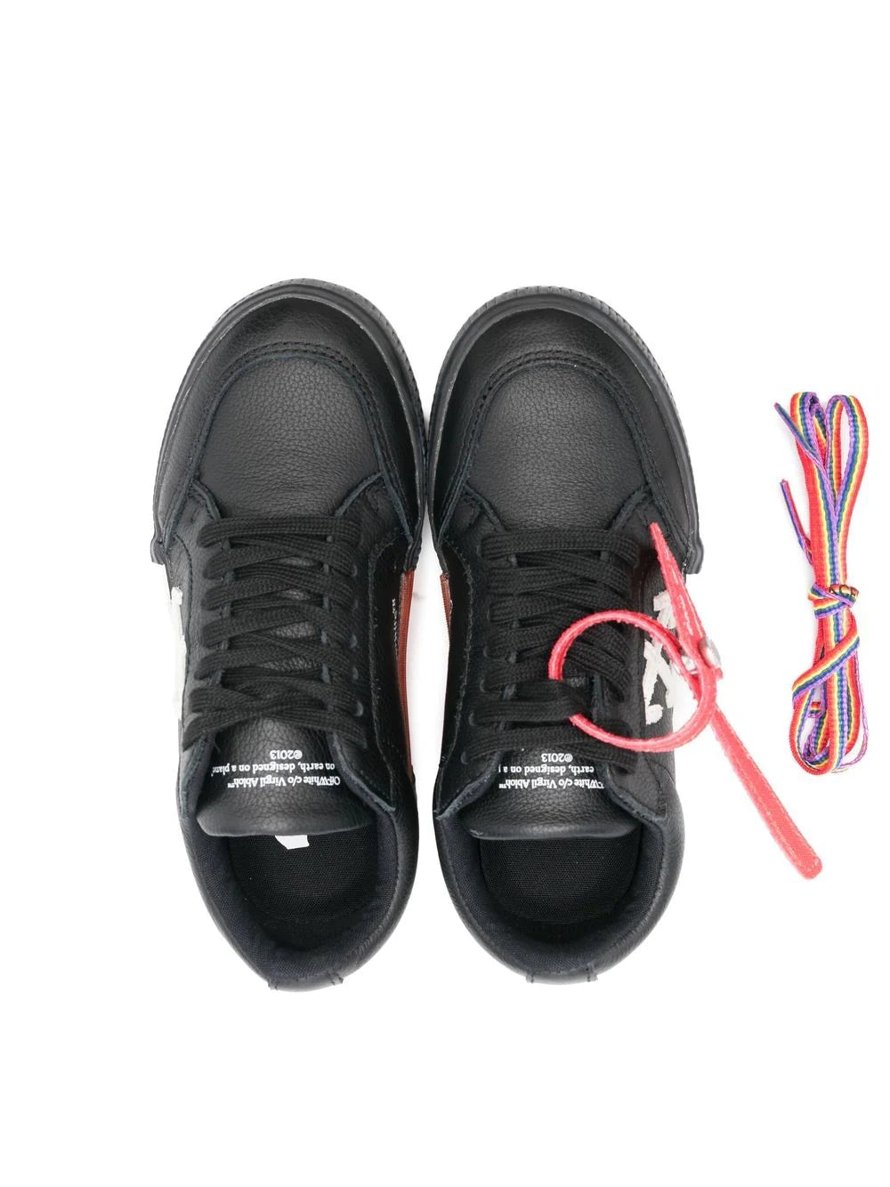 OFF-WHITE KIDS Vulcanized Lace Up Leather Sneakers Black/White - MAISONDEFASHION.COM