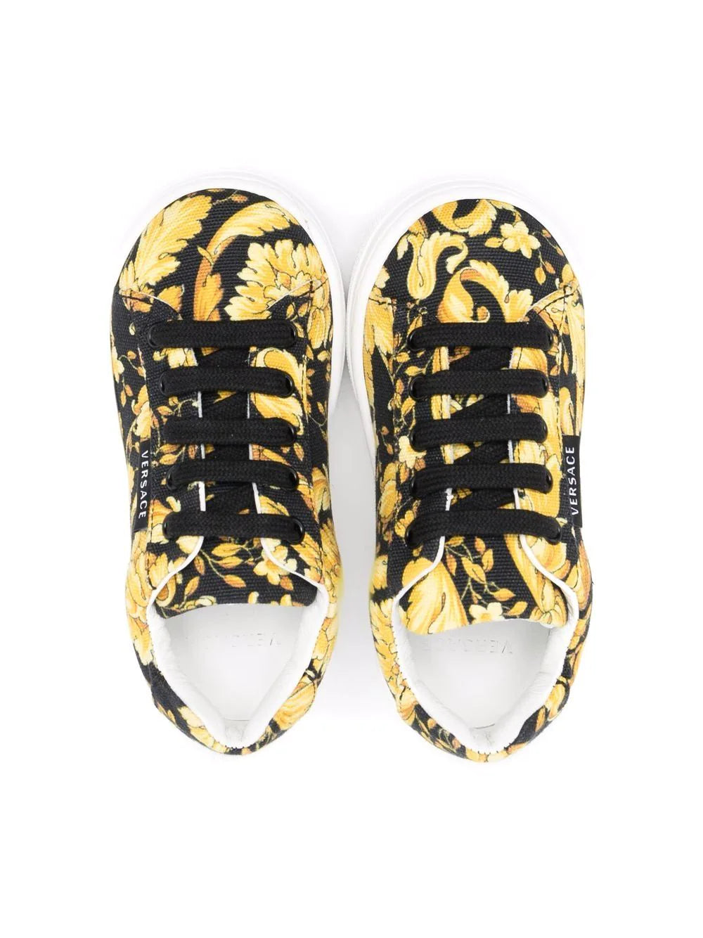 VERSACE KIDS Barocco-Print Sneakers Black/Gold - MAISONDEFASHION.COM