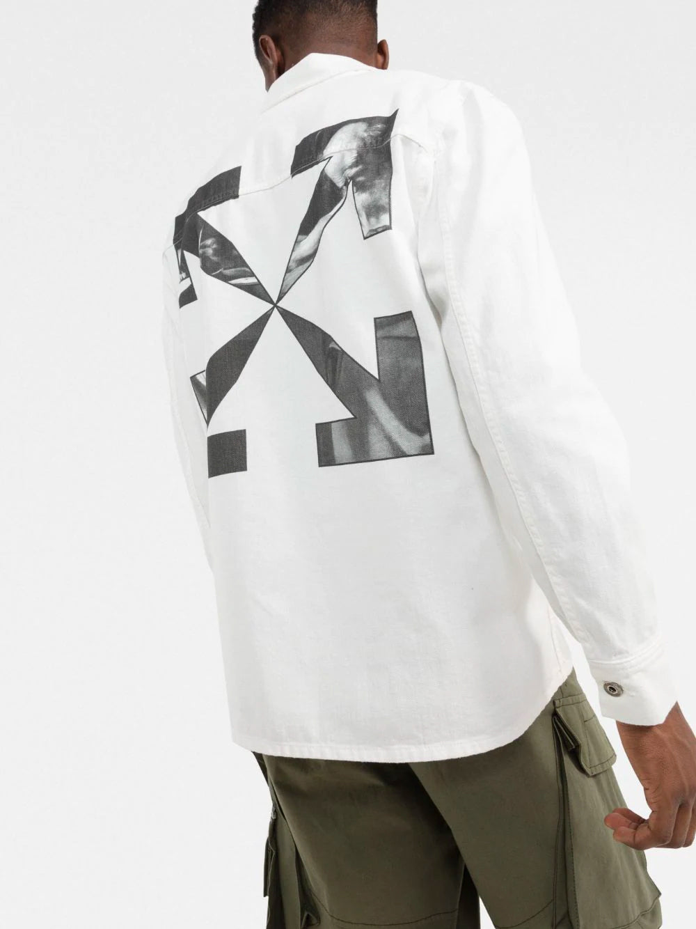 OFF-WHITE Caravaggio Arrow Denim Overshirt White - MAISONDEFASHION.COM