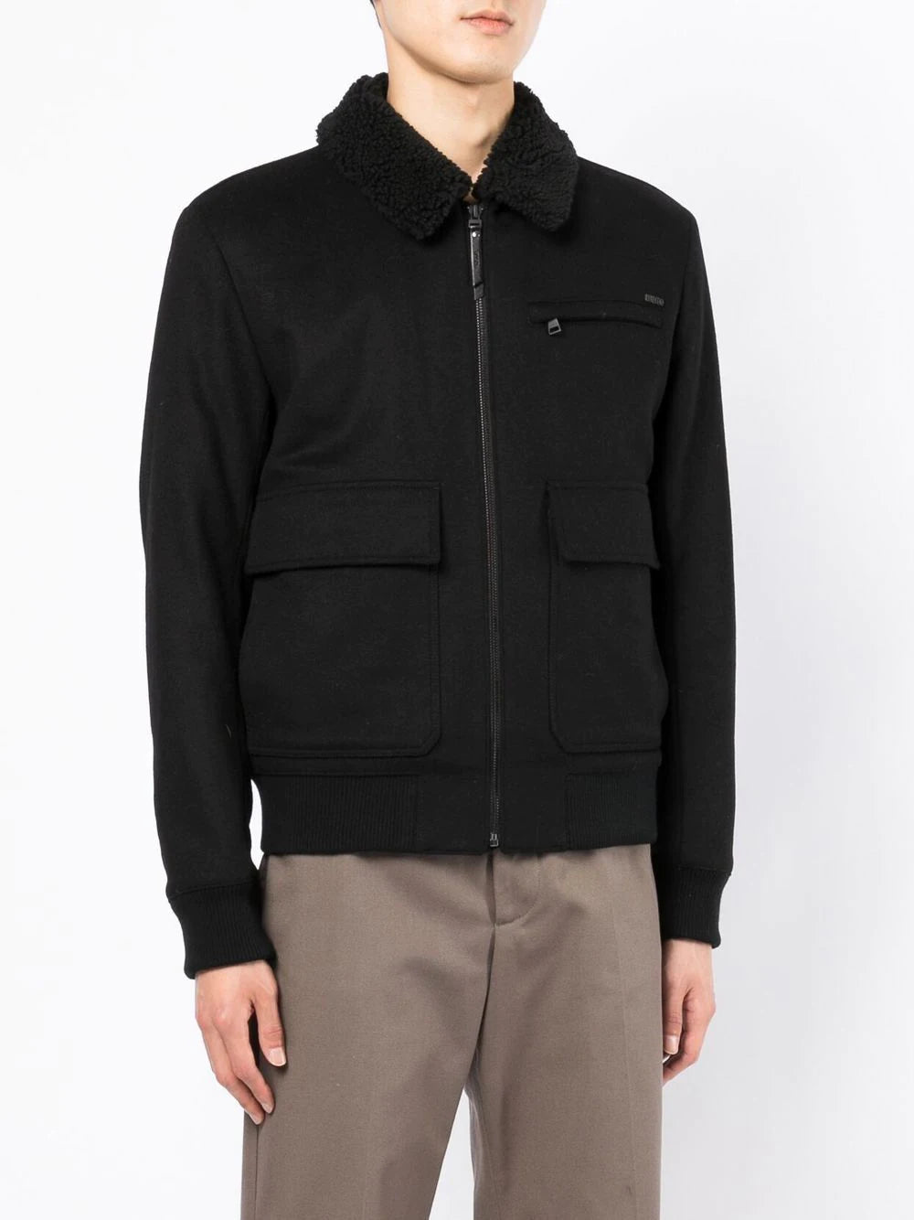 HUGO Shearling-collar virgin-wool jacket Black - MAISONDEFASHION.COM