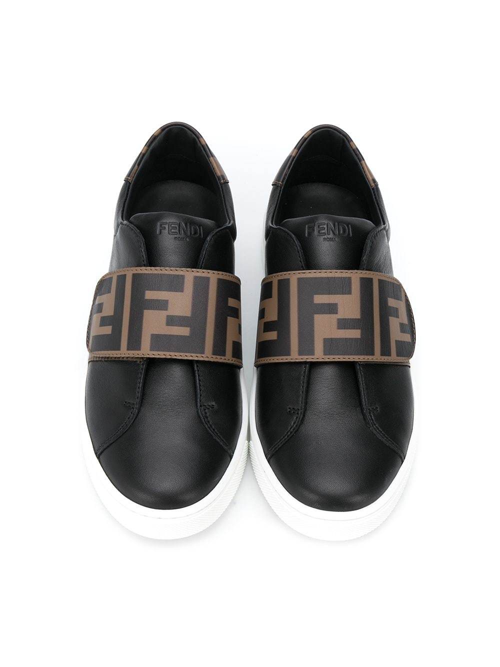 FENDI KIDS FF Logo Strap Sneakers Black - Maison De Fashion 