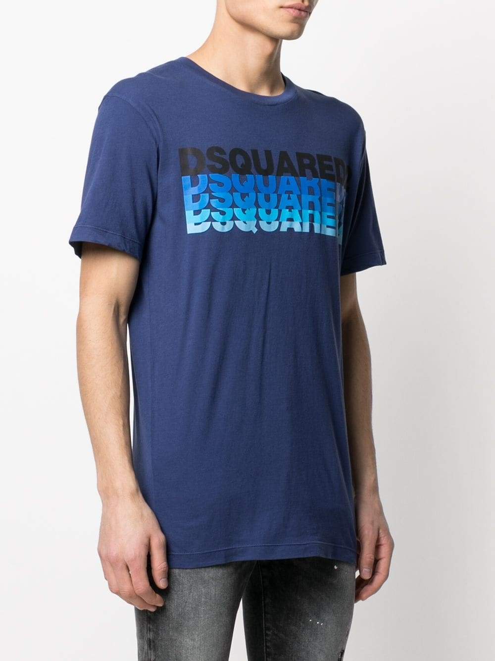 DSQUARED2 Gradient Effect Logo T-Shirt Blue - MAISONDEFASHION.COM