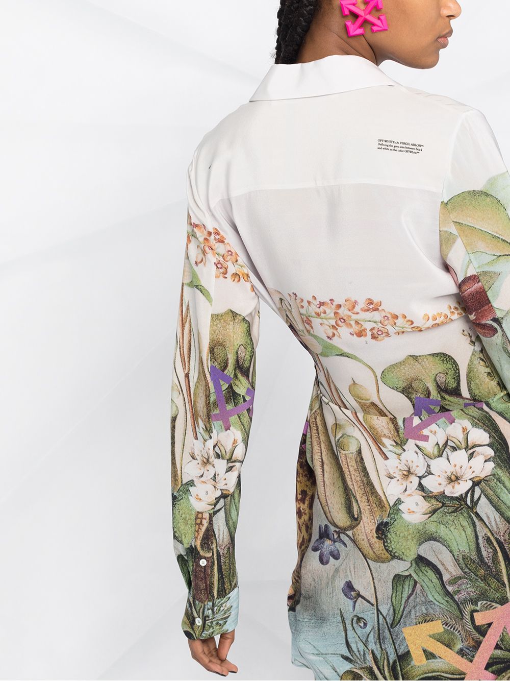 OFF-WHITE WOMEN Botanical Print Shirt Dress White - MAISONDEFASHION.COM