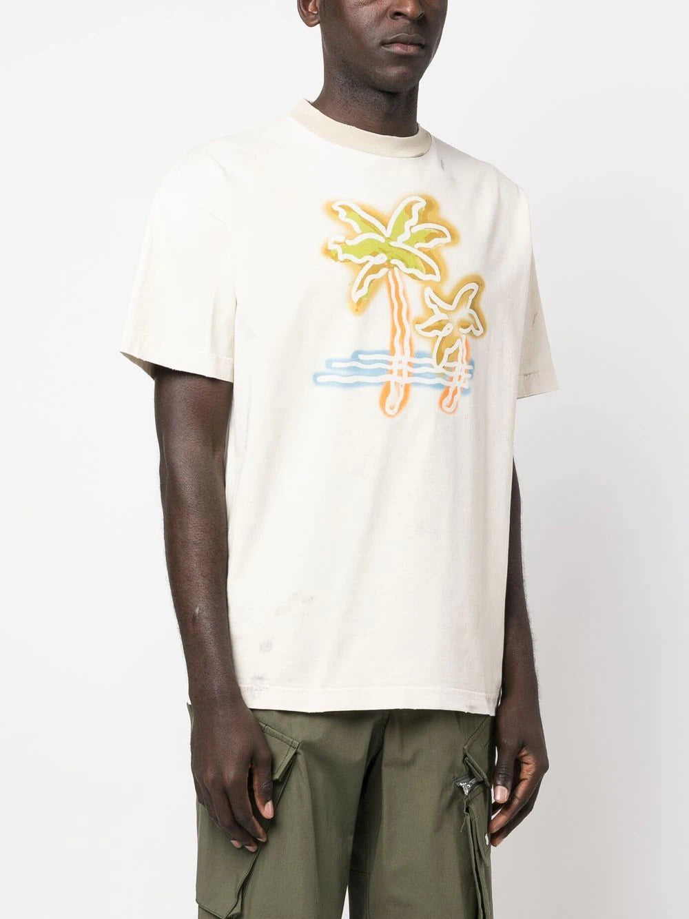 PALM ANGELS Palm Neon Tee Off White - MAISONDEFASHION.COM