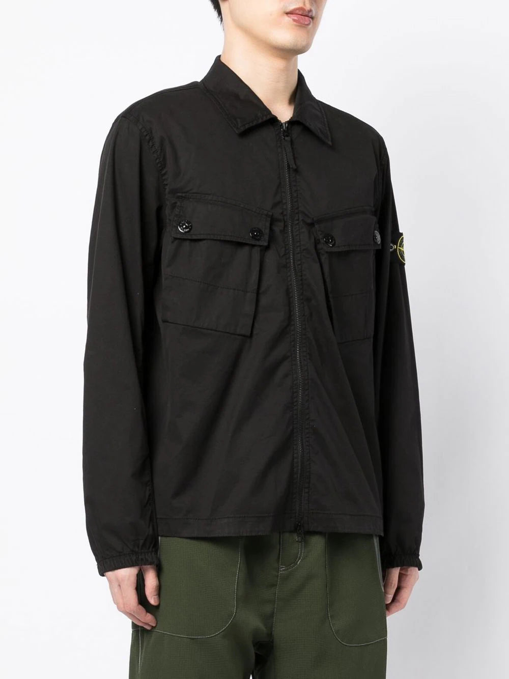 STONE ISLAND Compass-patch zip-up shirt Black - MAISONDEFASHION.COM