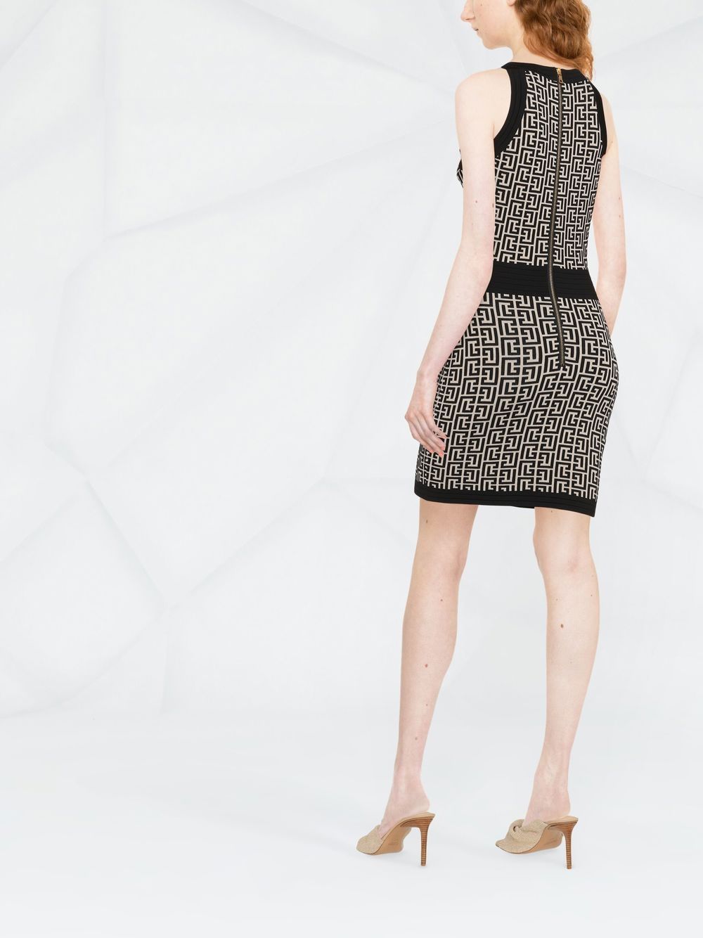 BALMAIN WOMEN monogram-jacquard sleeveless dress Black - MAISONDEFASHION.COM