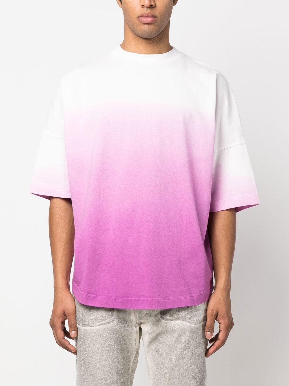 PALM ANGELS Gradient Over Logo Tee Purple/White - MAISONDEFASHION.COM