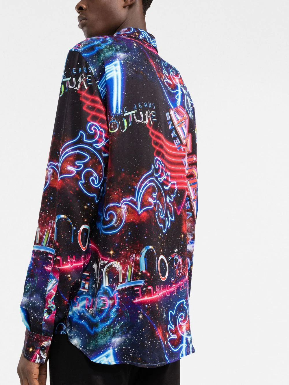 VERSACE Galaxy Print Logo Long Sleeve Shirt Multicolor - MAISONDEFASHION.COM