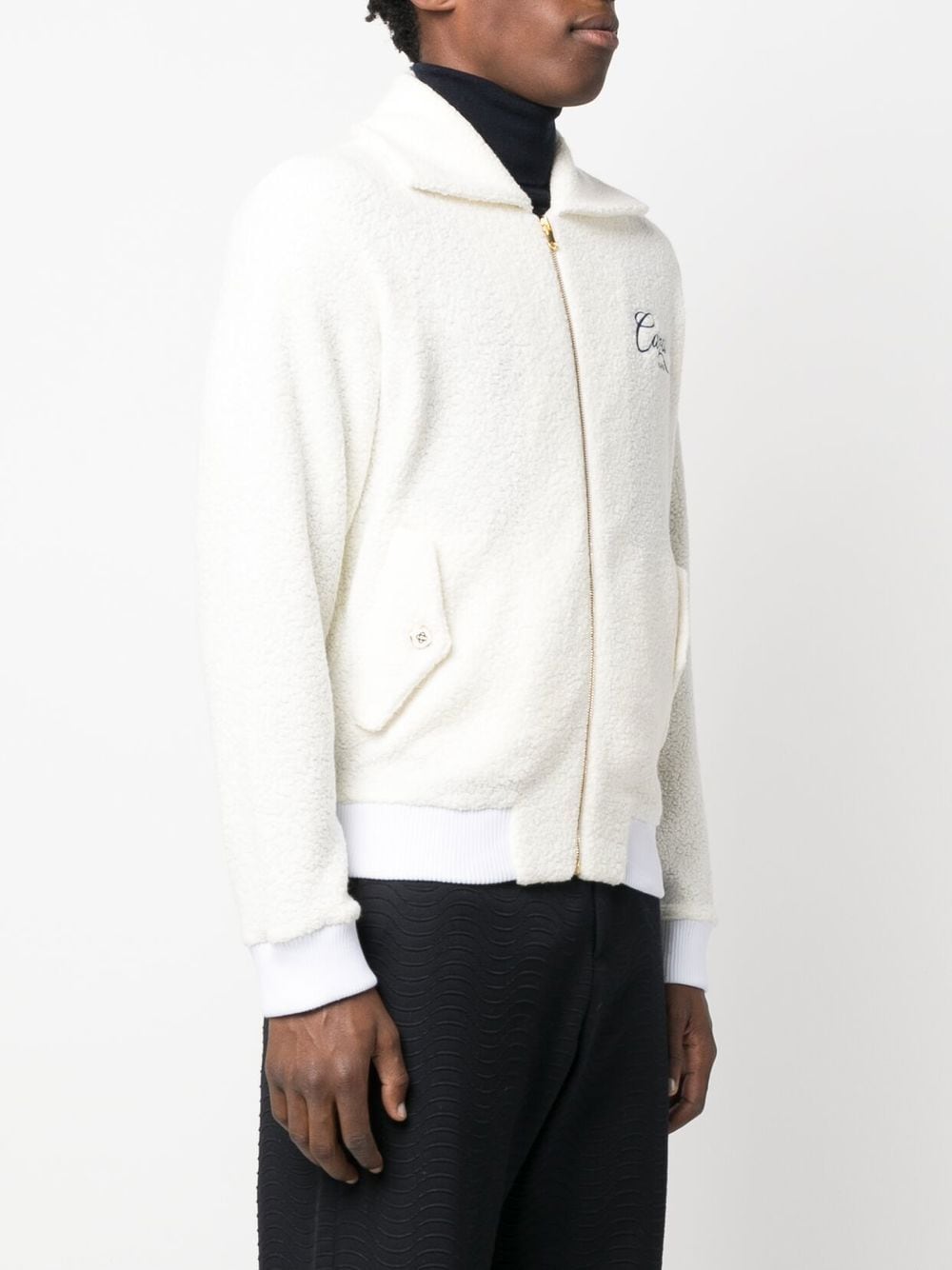 CASABLANCA Logo-embroidered zip-front jacket Off-White - MAISONDEFASHION.COM