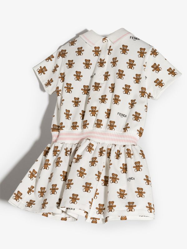 FENDI BABY Teddy Dress White - MAISONDEFASHION.COM