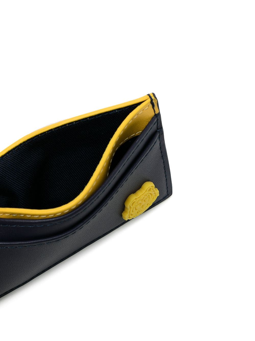 KENZO Logo-patch leather cardholder Navy Blue/ Yellow - MAISONDEFASHION.COM