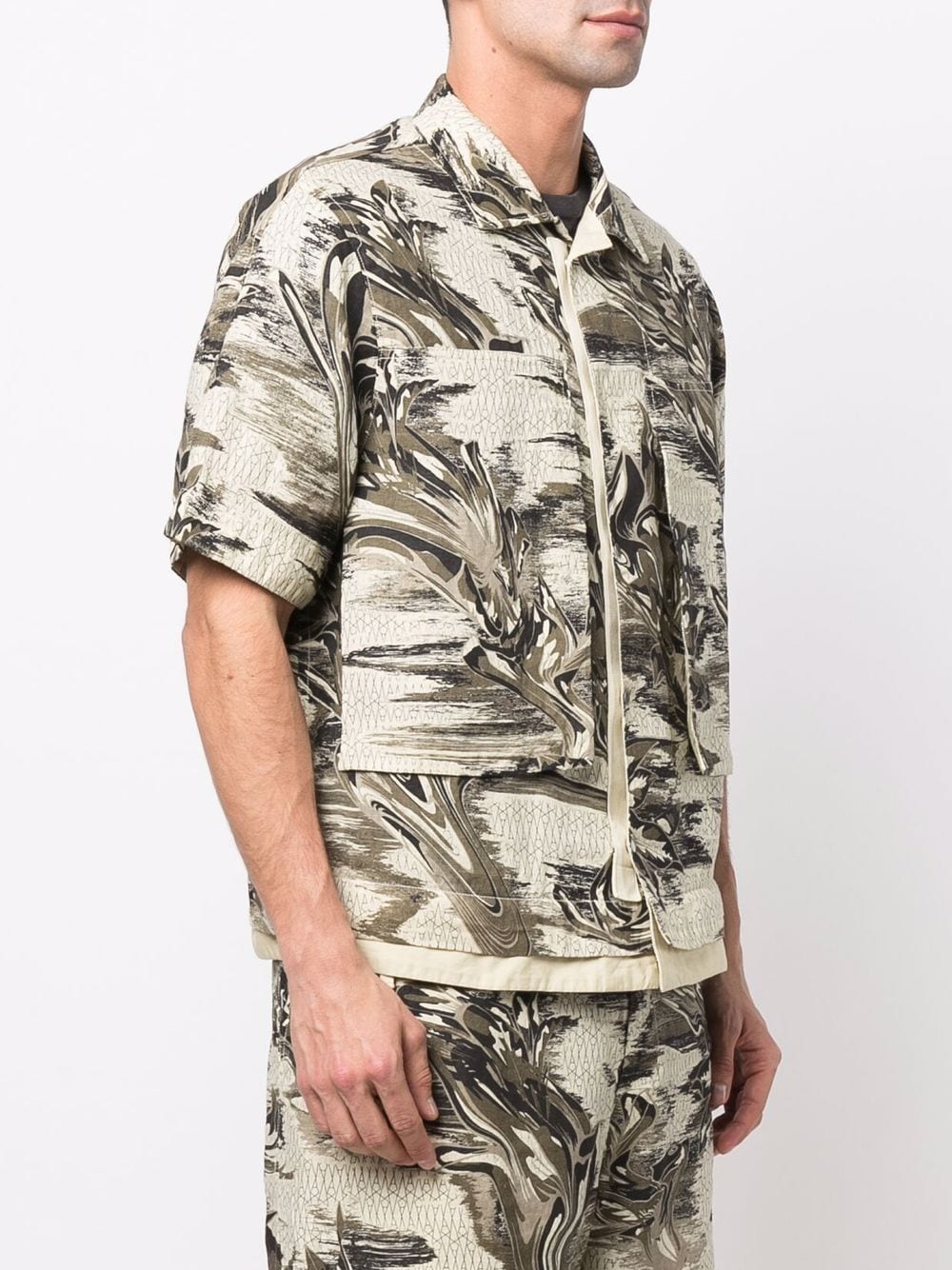 STONE ISLAND SHADOW PROJECT  Abstract-print short-sleeve shirt Sand - MAISONDEFASHION.COM