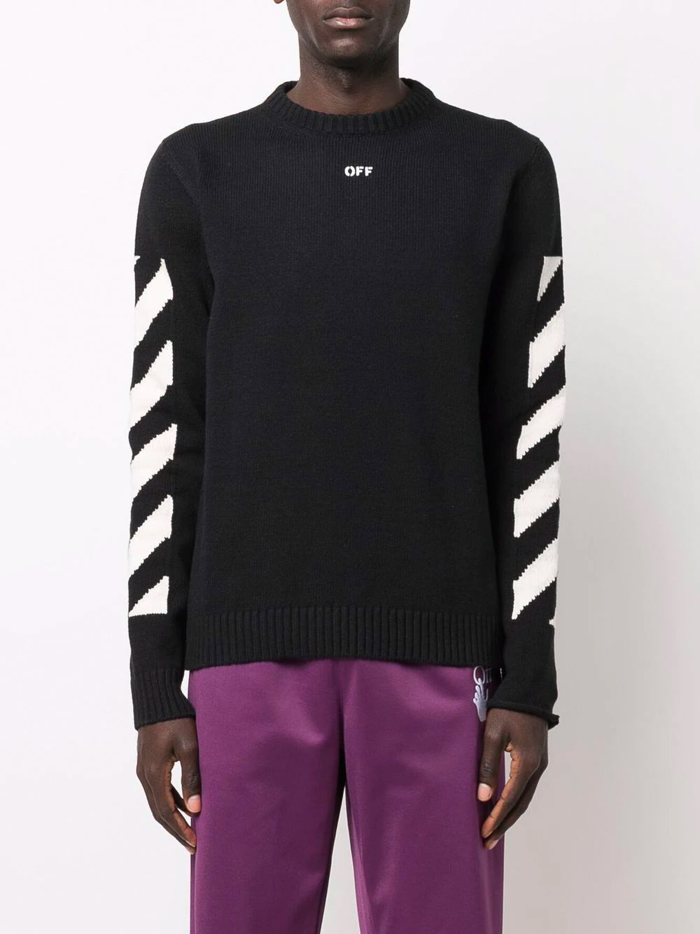 OFF WHITE Diag Arrow Knitted Sweatshirt Black MAISONDEFASHION.COM