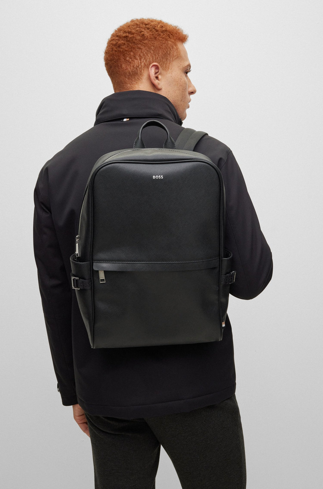 BOSS Zair Leather Backpack Black - MAISONDEFASHION.COM