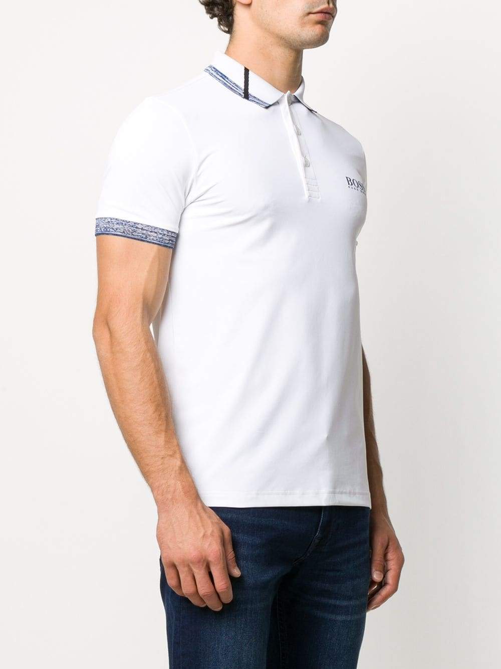 BOSS Logo Polo Shirt White/Blue - Maison De Fashion 