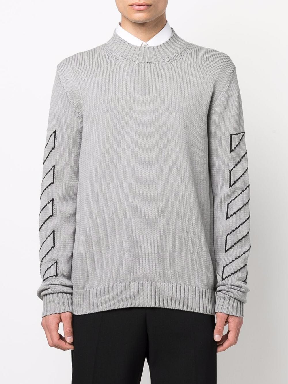 OFF-WHITE Diag Outline Knitted Sweatshirt Grey - MAISONDEFASHION.COM