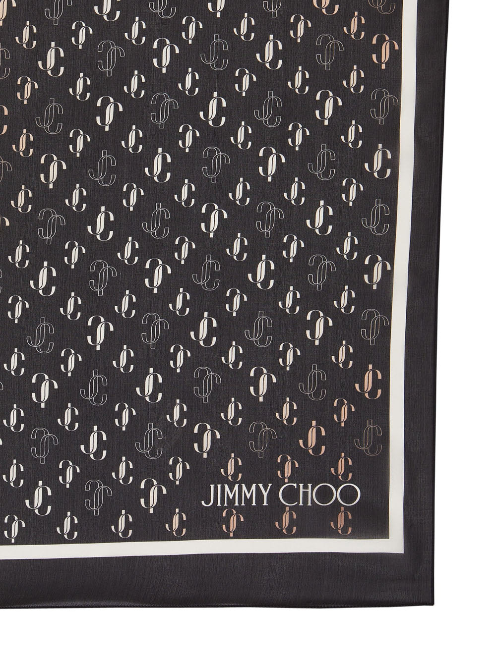 JIMMY CHOO Silk Stole with JC Monogram Print Black - MAISONDEFASHION.COM