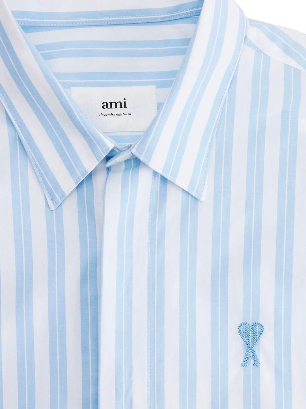 AMI PARIS Stripe Collar Shirt Sky Blue/White - MAISONDEFASHION.COM