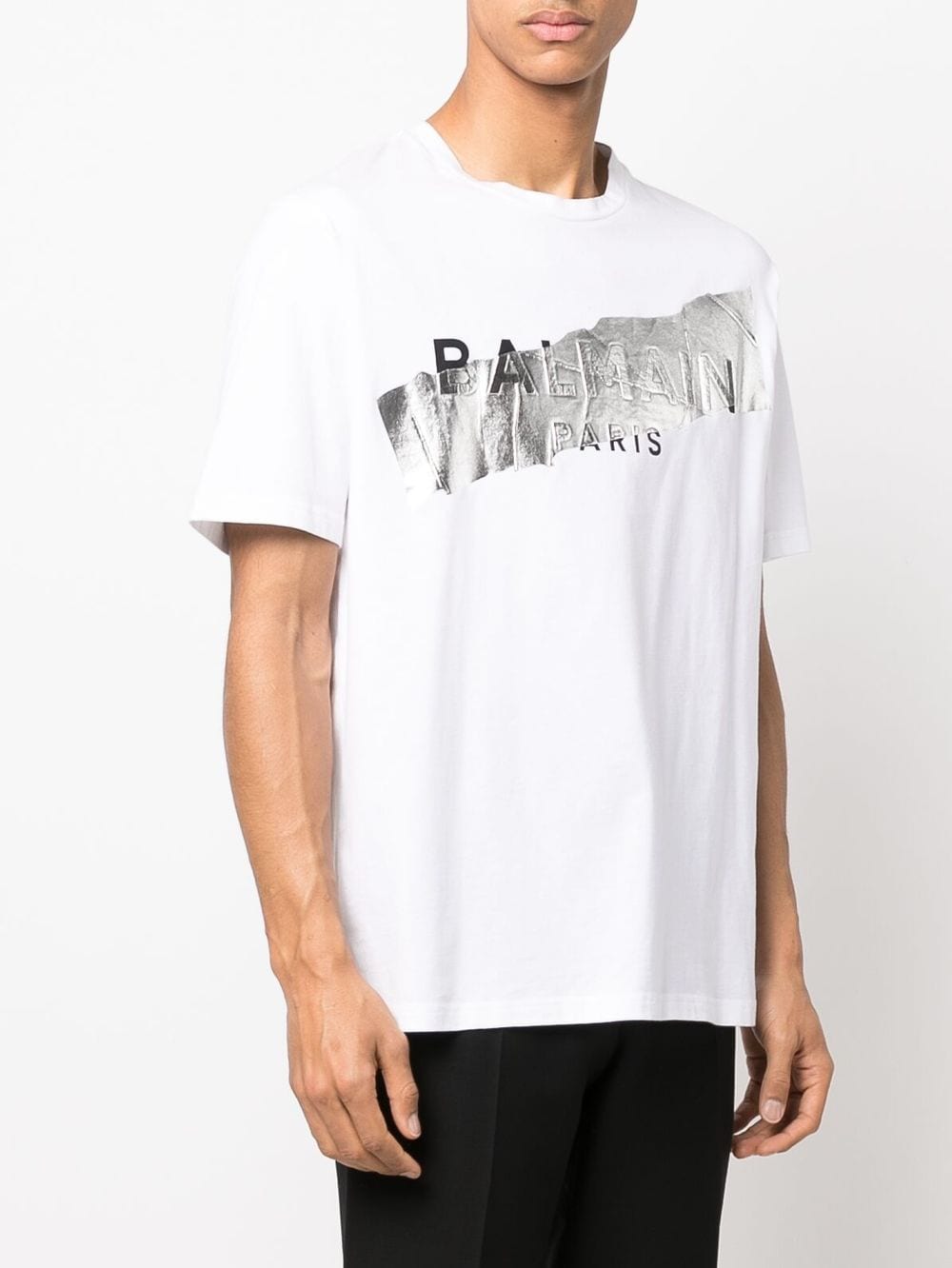 BALMAIN Silver Tape T-Shirt Bulky Fit White - MAISONDEFASHION.COM