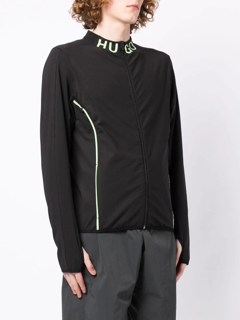 HUGO Logo-print zip-up sweatshirt Black - MAISONDEFASHION.COM