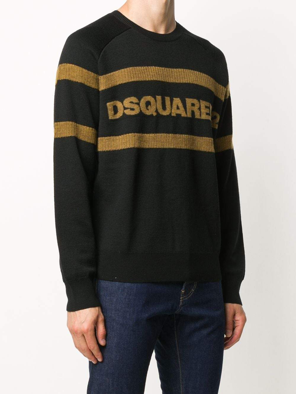 DSQUARED2 Logo Stripe Knit Sweatshirt Black - Maison De Fashion 