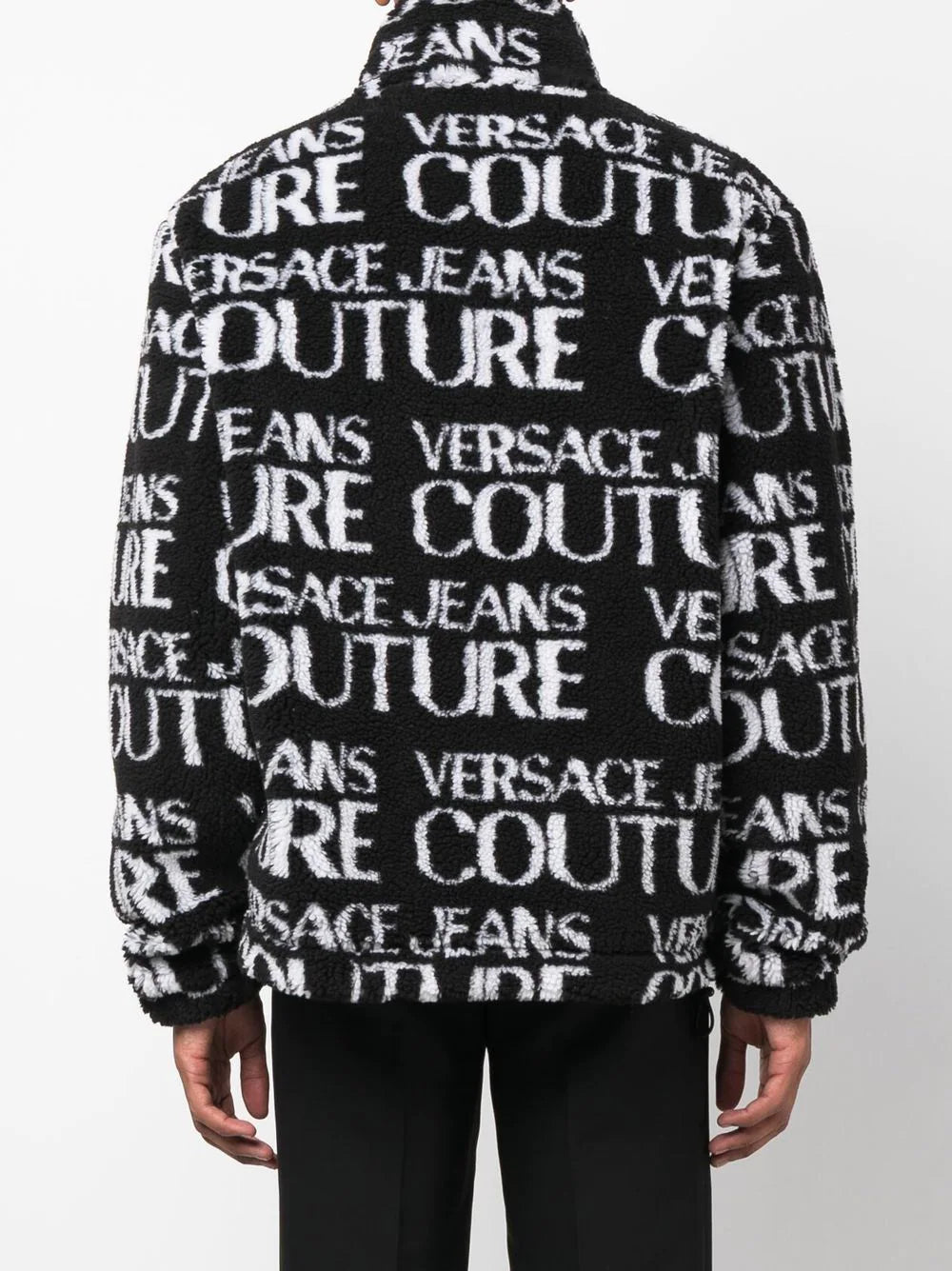 VERSACE All Over Logo Fleece Jacket Black/White - MAISONDEFASHION.COM