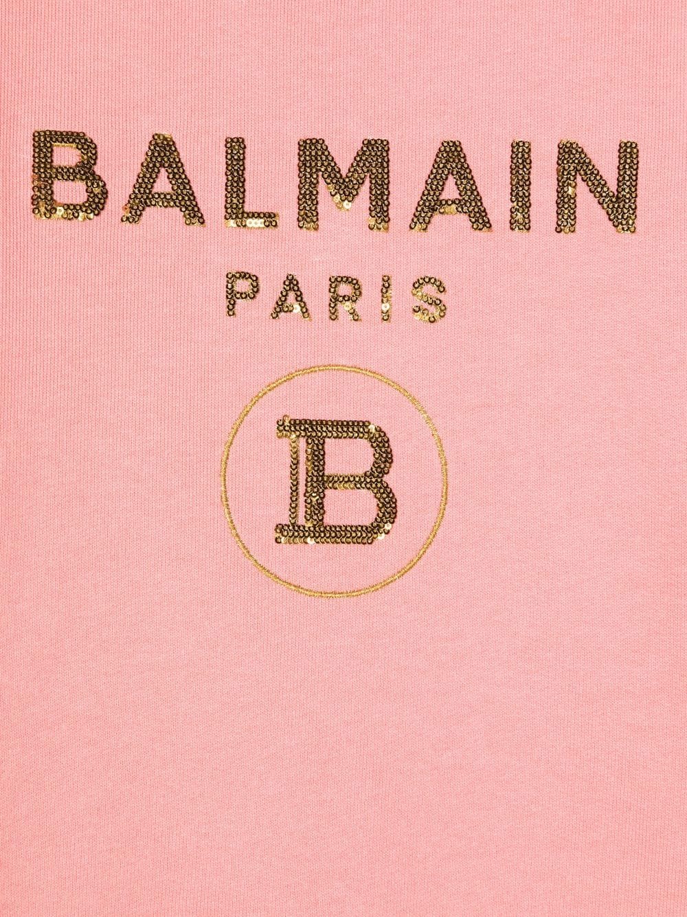 BALMAIN KIDS Sequin Logo Sweatshirt Dress Pink - MAISONDEFASHION.COM