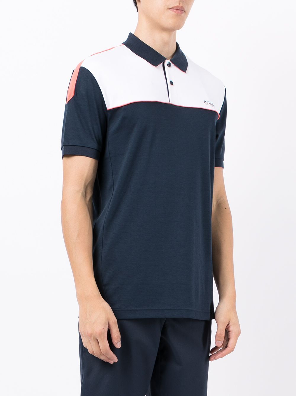 BOSS Colour-block short-sleeved polo shirt Navy/White - MAISONDEFASHION.COM