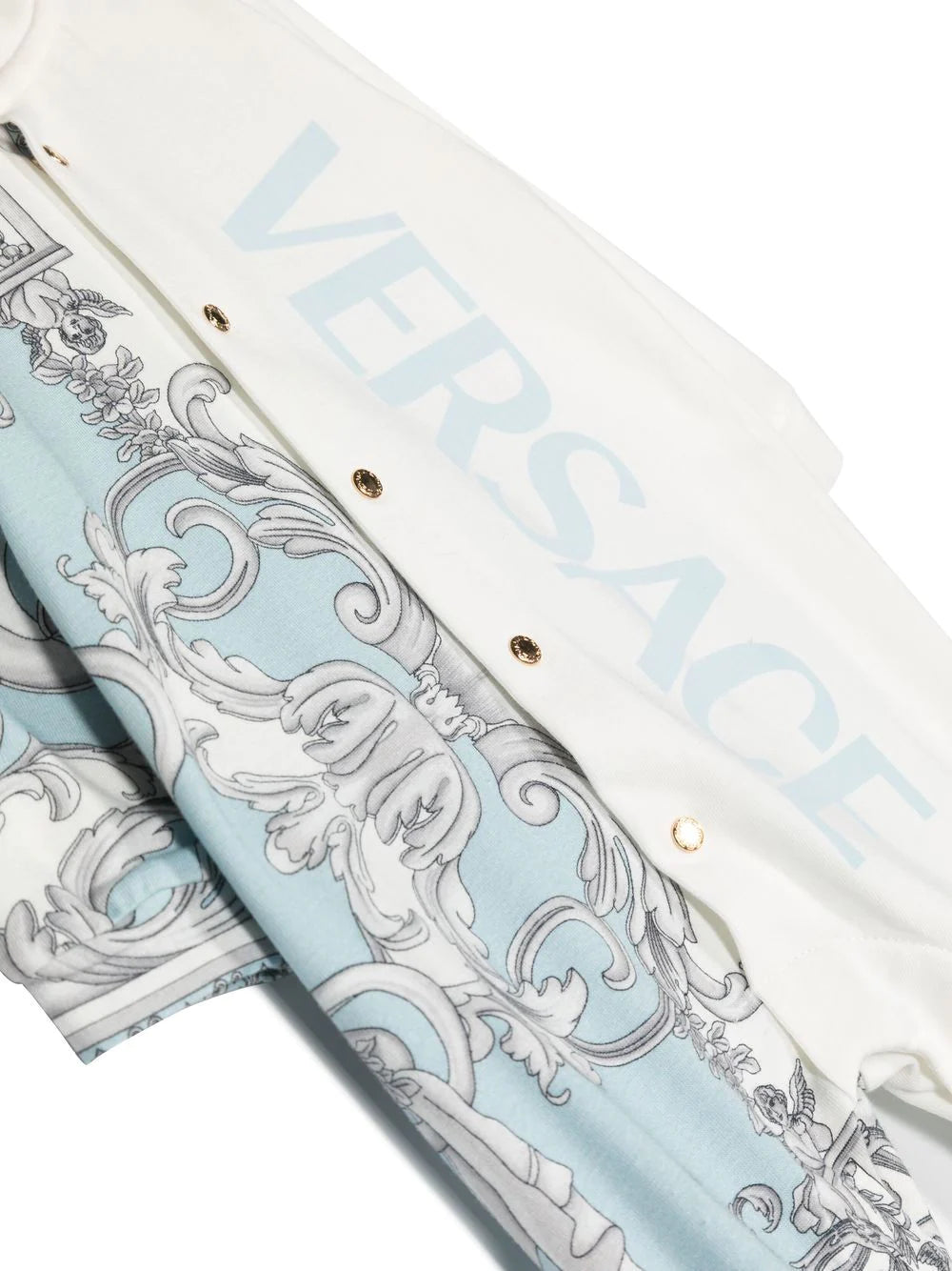 VERSACE KIDS Logo Print Romper White/Blue - MAISONDEFASHION.COM