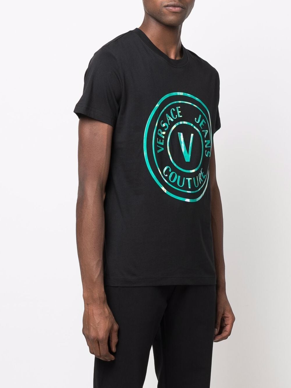 VERSACE V-Emblem T-Shirt Black - MAISONDEFASHION.COM