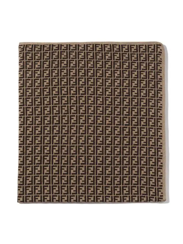 FENDI BABY FF-logo Print Blanket Brown - MAISONDEFASHION.COM