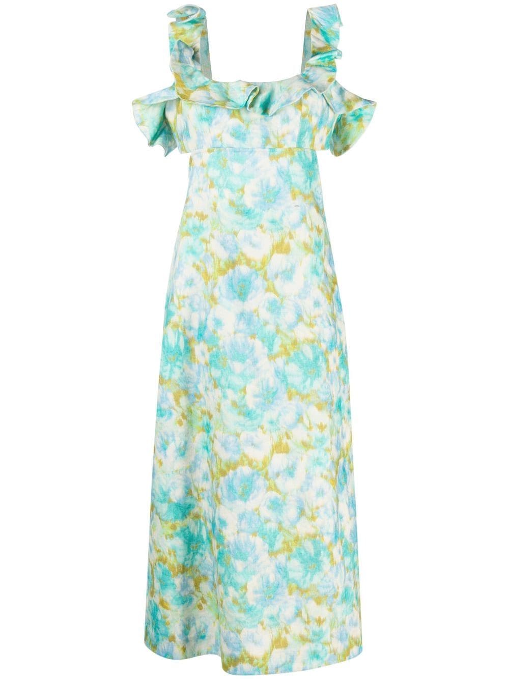 ZIMMERMANN WOMEN Floral-print Frilled Dress Light Green - MAISONDEFASHION.COM