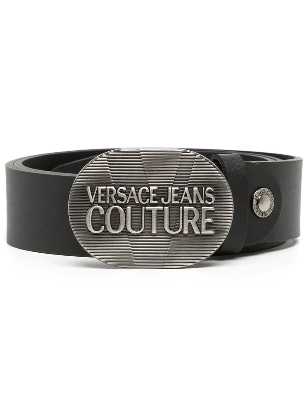 VERSACE Metal Logo Buckle Leather Belt Black - MAISONDEFASHION.COM