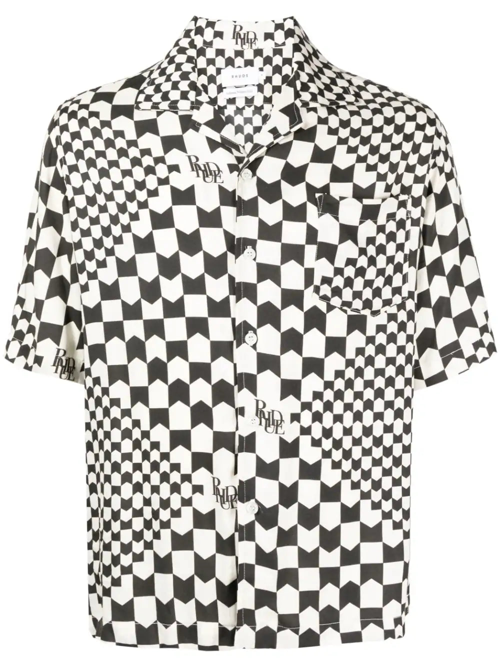 RHUDE Rayon Checker Button Up Black/Creme - MAISONDEFASHION.COM