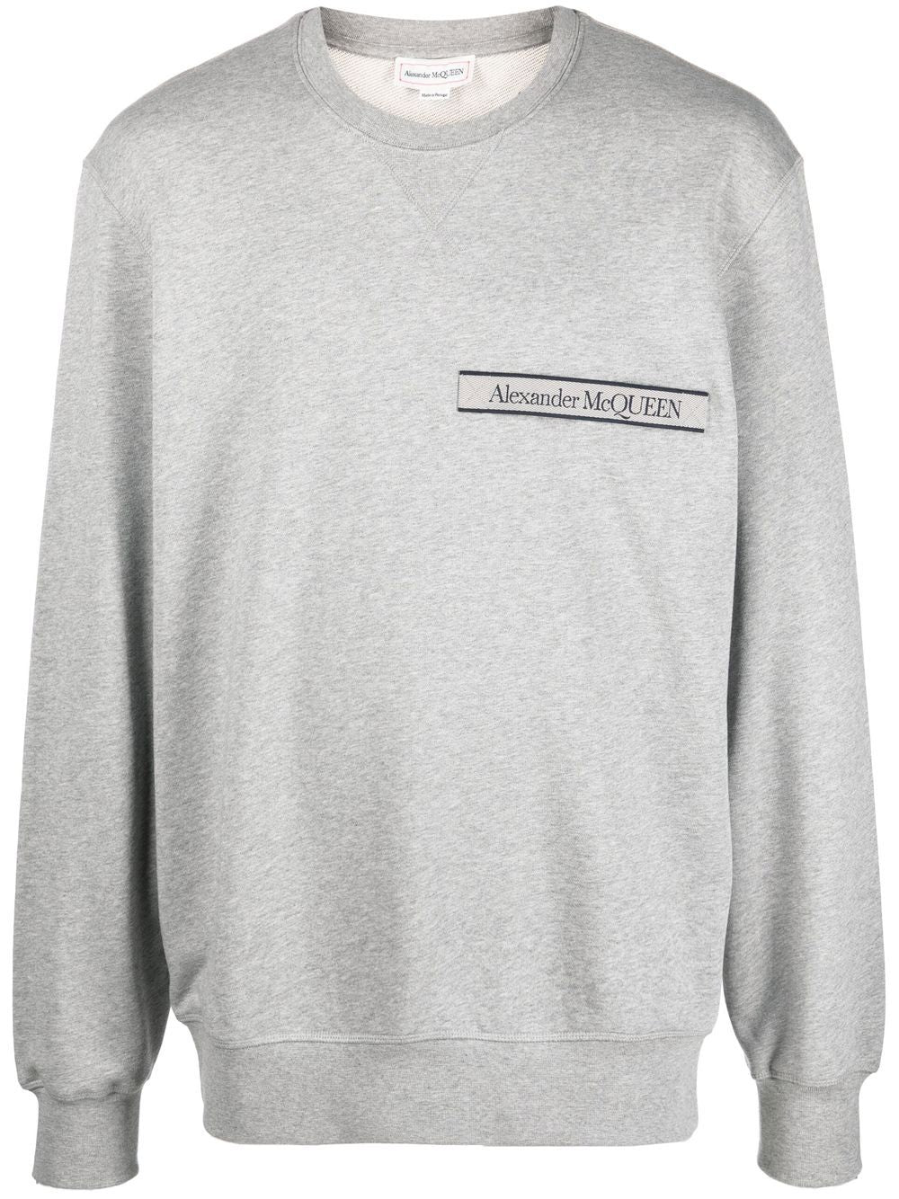 ALEXANDER MCQUEEN Selvedge Logo-tape Sweatshirt Ash Grey - MAISONDEFASHION.COM