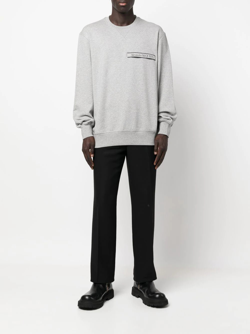 ALEXANDER MCQUEEN Selvedge Logo-tape Sweatshirt Ash Grey - MAISONDEFASHION.COM