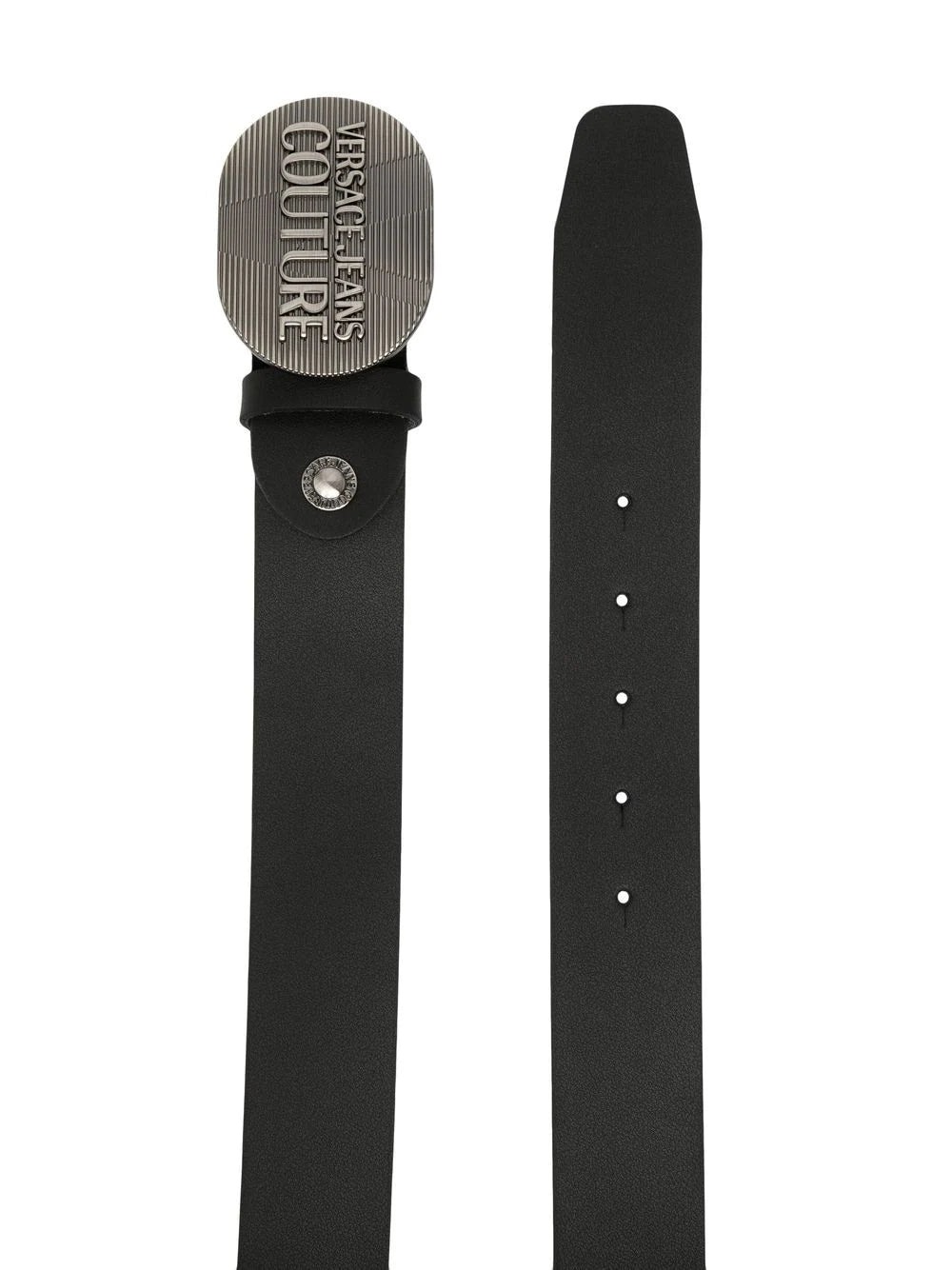 VERSACE Metal Logo Buckle Leather Belt Black - MAISONDEFASHION.COM