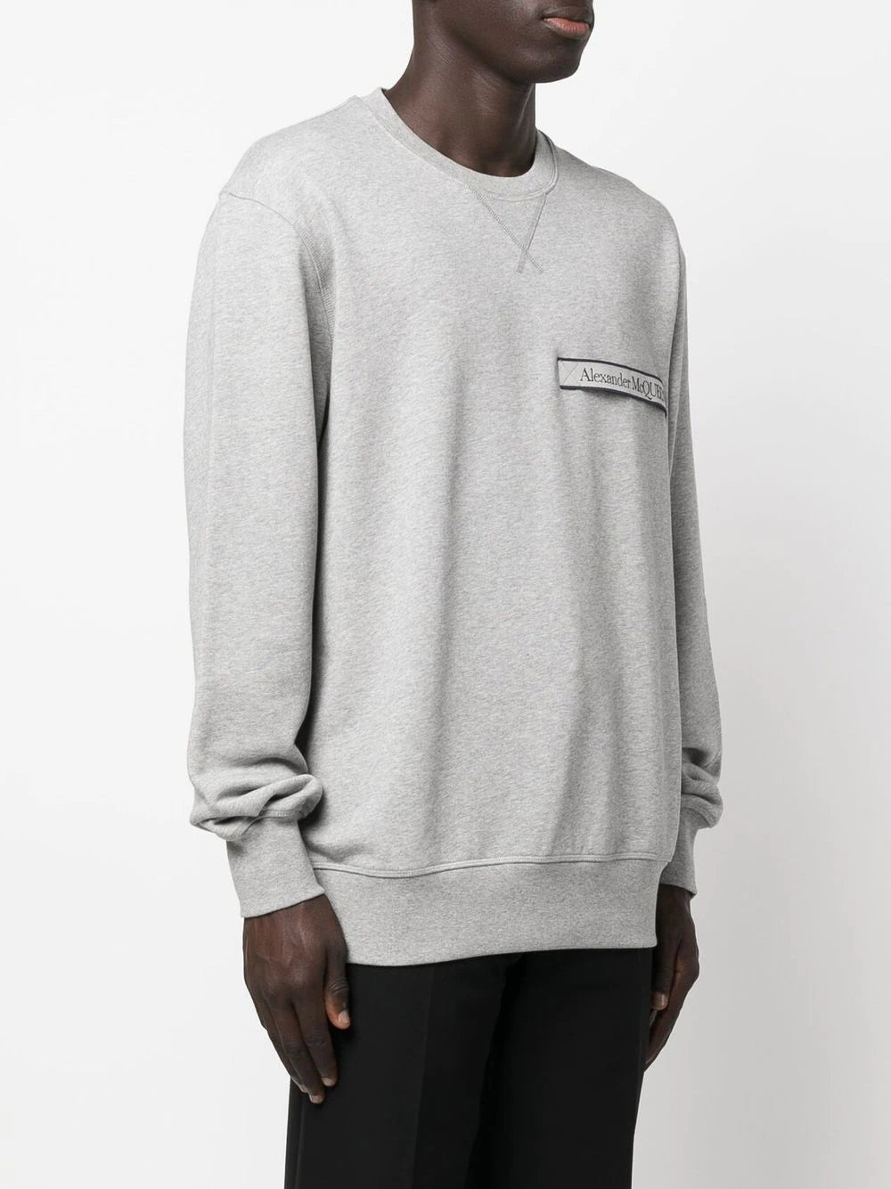 ALEXANDER MCQUEEN Selvedge Logo-tape Sweatshirt Ash Grey - MAISONDEFASHION.COM